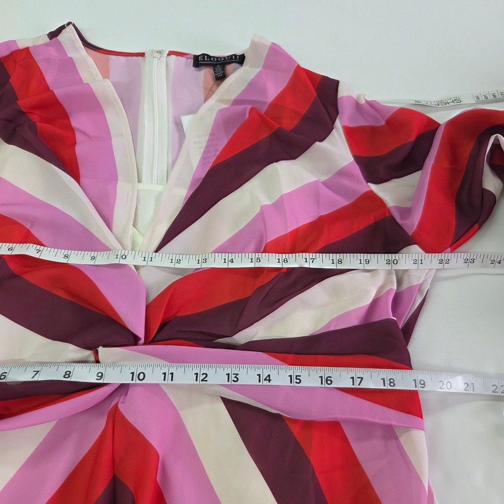 ELOQUII Twist Bodice Stripe Midi Dress Women 18 Pink Red Long Sleeve V-Neck New - Picture 10 of 13